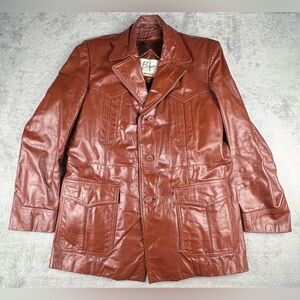 VTG Bermans Burgundy Fight Club Genuine Leather Jacket Mens Size 42 Brad Pitt